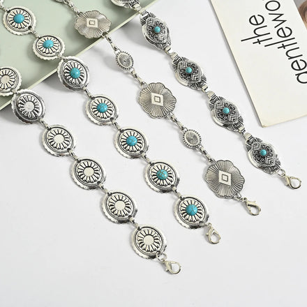 Western Turquoise Flower Chain Belt Waist Chain Adjustable Belly Chains for Women Dresses