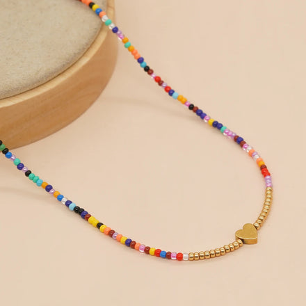 Go2boho Colorful Choker Necklaces for Fashion Women Beaded Handmade Gold Heart Chain Boho Jewelry Summer Trendy