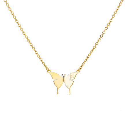 Simple Summer Jewelry 18k Gold Plated Cute Women Gold Letter Initial Butterfly Necklace Stainless Steel for Girls