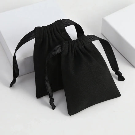Wholesale Custom Logo Jewelry Packaging Bags Black Medium Cotton Canvas Drawstring Jewelry Pouch Gift