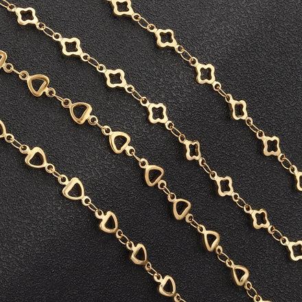GP Gold Four-Leaf Clover Heart Chain Stainless Steel Gold Plated DIY Jewelry Making Necklace Accessories