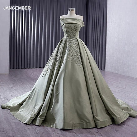 Modern Handmade Sleeveless Satin Sequins Beaded Women's Aline Evening Dresses RSM241011
