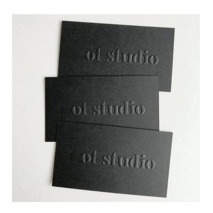 Luxury Custom Business Cards 3D Embossed Letterpress Logo on Black Duplex Board and Newsprint Paper Thank You Cards