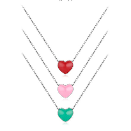 Fashion Sweet Love Clavicle Chain 925 Sterling Silver Rhodium Plated Multicolor Enamel love Heart Pendant Necklace