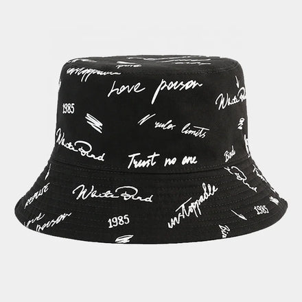 Custom Unisex Large Golf Bucket Hat 100% Cotton Black with Cartoon Leaf Pattern for Summer Travel Casual Cycling Daily Use