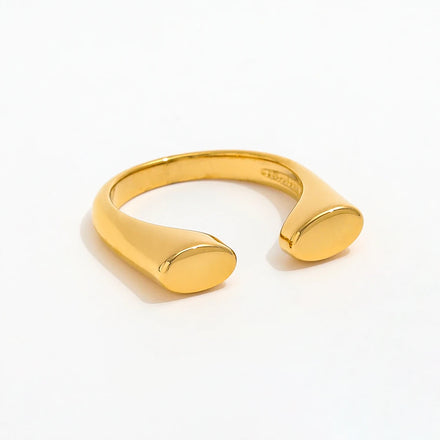 Joolim Jewelry Wholesale 18K Gold Plated Chunky Stainless Steel Open D Ring for Women Statement Rings