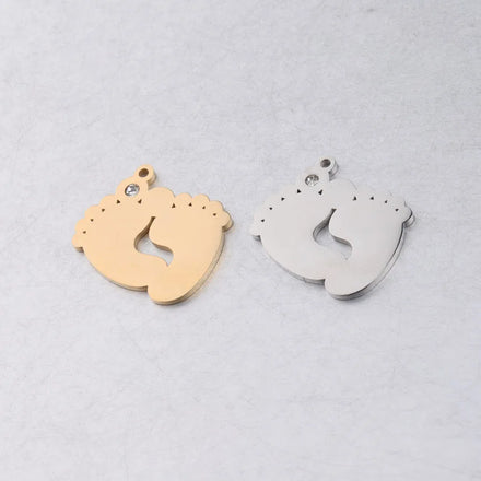 New Fashion DIY Crown Pendant Necklace with Gold Plated Stainless Steel Baby Feet Shape Charms for Bracelet Custom Jewelry