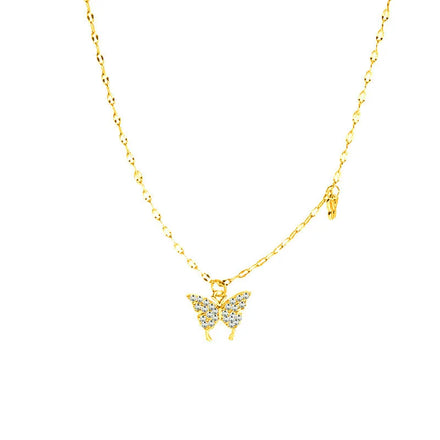Luxury Pure 925 Sterling Silver Shiny CZ Zircon Butterfly Pendant Necklace for Women Girls Jewelry