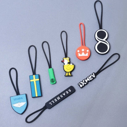 Custom 3d Silicone Zipper Puller PVC Zipper Slider Rubber Zipper Head With Waxed String for Sports Clothes