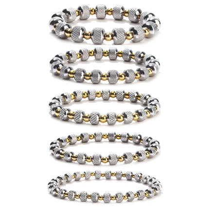 Stainless Steel 14K Gold Plated Classic Ball Shape Beaded Bracelet Couple Gift High Quality Waterproof Two-color Elastic