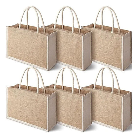 Waterproof White Patchwork Square Bottom Design Wholesale Burlap with Handle Beach Travel Wedding Jute Gift Bag