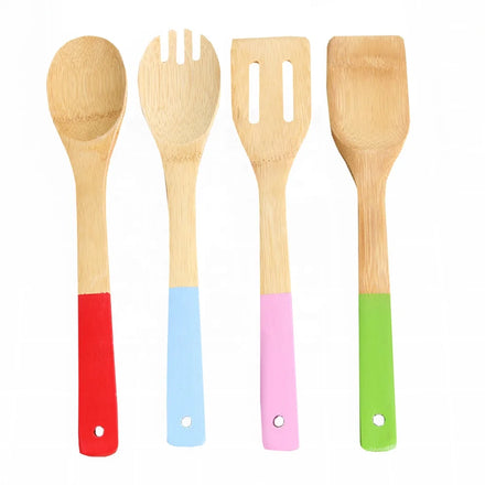Hot Selling Premium Bamboo 4-Piece Kitchen Utensils Set Eco-friendly Silicone Grip Dishwasher Safe Multi-Purpose Stylish