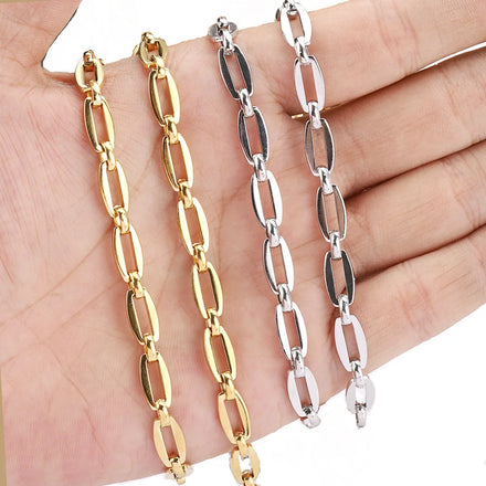 GP Oval Flat Paperclip Bulk Chain 6.5mm Wide Stainless Steel 18K Gold PVD Plated Rectangle Flat Chains for Jewelry Making