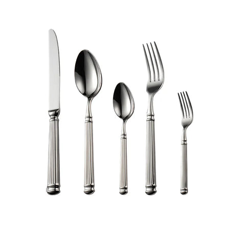 Luxury Flatware Set with Roman Column Design Handle Steel Dinner Knife Spoon Fork Cutlery Set