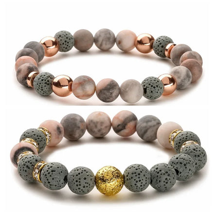 Wholesale Fashion Pink Crystals Natural Stone Beads Lava Rock Bracelet Healing Stones Bracelets for Couple Women