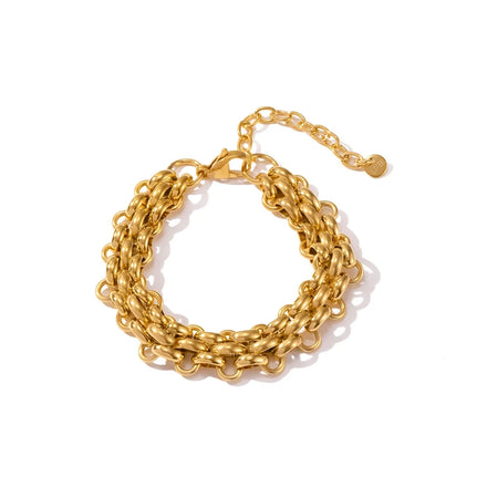 New Eexaggerate Punk 18k Gold Plated Stainless Steel Bracelet Fashion MultiLayers Wide Thick Chain Chucky Bracelets for Unisex