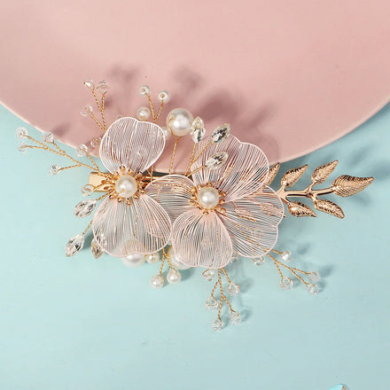 Handmade Copper Wedding Pearl Hair Pins Hair Accessories Women Bridal Headpiece Flower