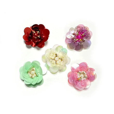 Handmade 4cm Sequin Floral Decorative Flowers for Dress Shoes Hats Accessories for Bags