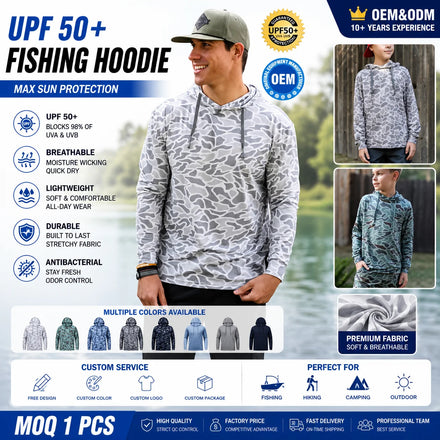 Customized Men's Upf Uv Quick Dry Breathable Sports Shirt Camo Plus Size Made Fishing Shirt Long Sleeve Wear Fishing Hoodie