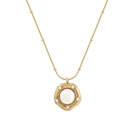 Latest 18K Gold Plated Stainless Steel Jewelry Beads Chain Flower Pearl Pendant  for Woman Accessories Necklace P243437