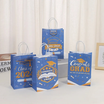 Hstyle Graduation Party Favor Supplies Class of 2024 Candy Goodie Bags Decorations for College High School Blue Gold Bags HS1639