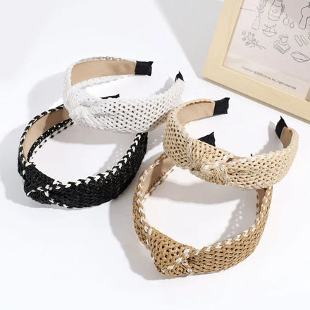 New Casual Beach Holiday Decorative Faux Straw Bow Head Band Hair Accessory Hairband for Lady Girls