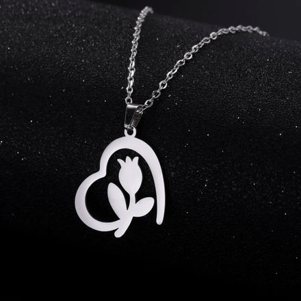 Rose Flower Love Pendant Stainless Steel Necklace Fashion Jewelry Necklaces for Woman