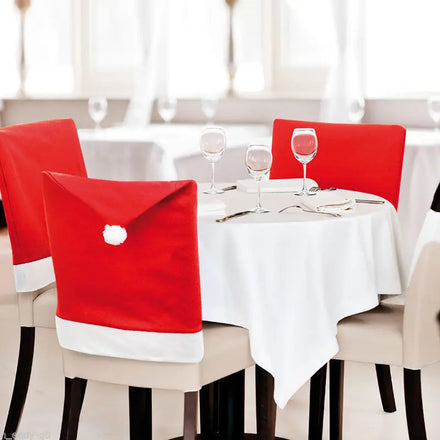 Xmas Chair Covers Red Non-Woven Christmas Items Seat Chair Back Table Home Decorations Santa Hat Covers