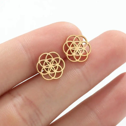 Minimalist Daily Dating Cute Sweet Earrings Jewelry Original Design Round Stainless Steel Hollow Flower Stud Earrings Women