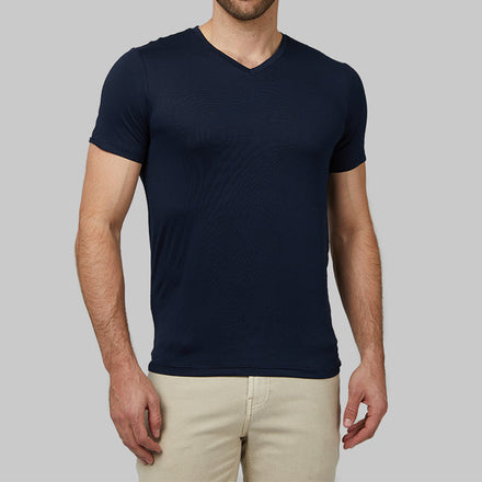 Men's Cool Classic V-neck T-Shirt Slim Fit Short Sleeve Cotton T-Shirts Ribbed Knit Soft Tees