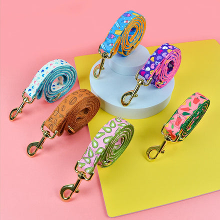 MIDEPET Luxury Print Designer Pattern Dog Leash 5ft Long with Alloy Polyester Ribbons New Year Valentines Day Personalized Gift