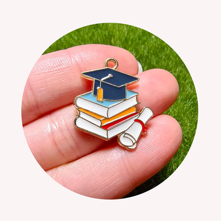 Graduation Hat Books Scroll Shaped Colorful Enamel Charms Metal Pendant for Keychain Bracelet Necklaces Jewelry