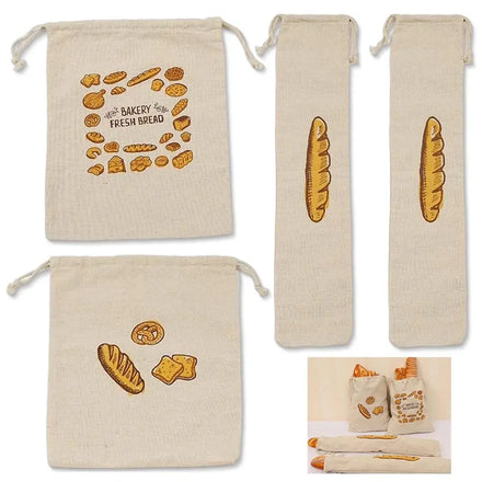 Fashion Cotton Linen Drawstring Bag Customized Logo Light Weight Reusable 3 PCS Storage Pouch Bags for Bread