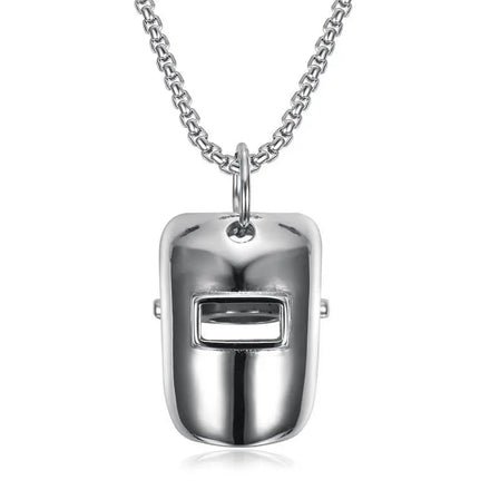 Grade III Welder Mask Helmet Stainless Steel Necklace Gold Silver Plated Link Chain Men's Anniversary Gift Wedding Party