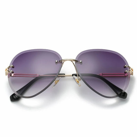 2024 Retro Trendy Women's Frog Frameless Sunglasses Gradient Ocean Lens UV400 Alloy Polarized Eyewear