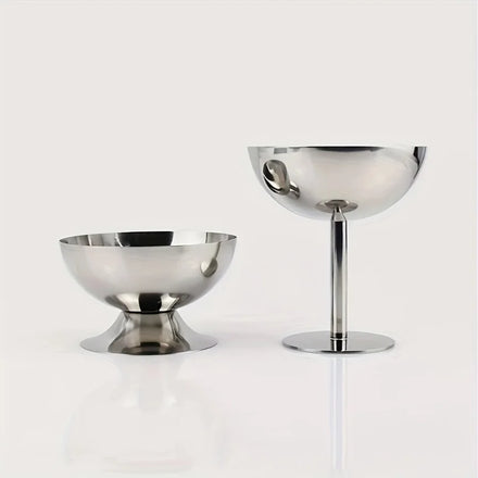 Fast Ship Stainless Steel Salad & Dessert Bowl Reusable Goblet with Glass Metal Rack DIY Ice Cream & Pudding Container