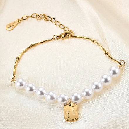 European American Hot Selling Stainless Steel Bracelet Good Luck Pearl Bracelet Fashion Snake Bone Chain Bracelet for Girls