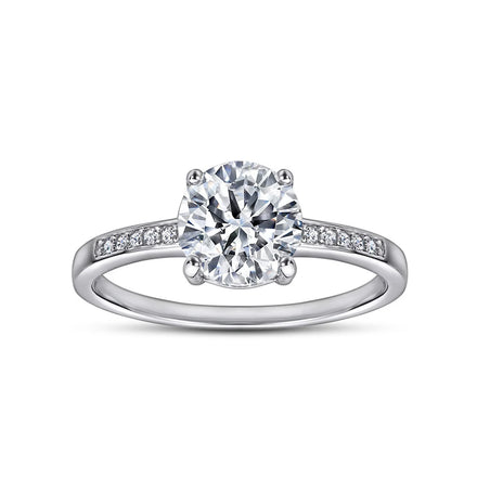 Round Cubic Zircon Engagement Ring Platinum Plated With Side Stones S925 Sterling Silver Rings