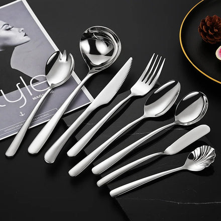 Wholesale 8-Piece Modern Stainless Steel Flatware Set with Satin Handle Luxury Silver Cutlery for Restaurant & Hotel
