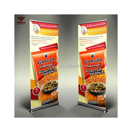 Custom Printed Logo Style Outdoor Waterproof Poster Racks Standing Roll Pull Banner Market Promotion Promotional Banners