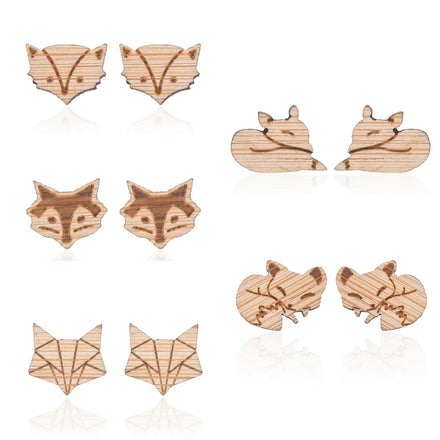 Wholesale African Crude Wood Earrings Women Korean Cute Handmade Carved Wooden Animal Fox Stud Earrings Gifts for Girls