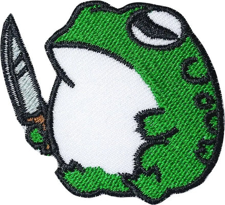 Fat Frog with Knife Iron on Patches for Clothing Saw On/Iron On/hook and Loop Embroidered Patch Applique for Jeans Hats Bags