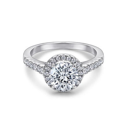 WMTL002 Classic Wedding Rings Jewelry S925 Silver Ring With Platinum Plated Round Halo Diamond Cubic Zircon Engagement Ring