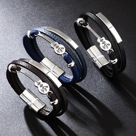 European American Fashion Punk Leather Bracelets Popular Guitar Magnetic Buckle Bracelet Fashion Layer Woven Bracelet