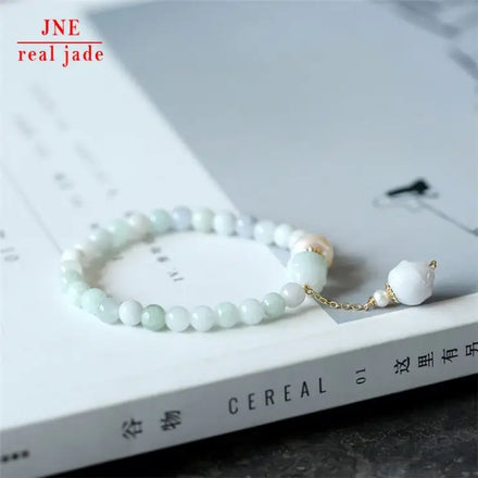 Original Natural Freshwater Pearl Noodles Jade Lotus Bracelet 14K Gilded Women's Valentine's Day Gift Jade Bracelet