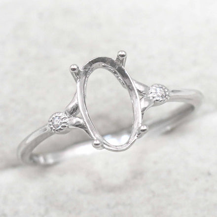 Sterling Silver 6*10mm Semi Mount Ring Empty Frame Blank Support Setting S925 Base Holder Without Center Stone for DIY Inlay