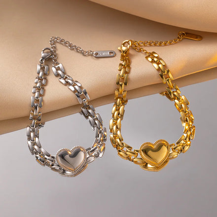 2025 Trendy Strap Charm Chain Bracelet Heart Bracelet Stainless Steel Bracelet for Girls