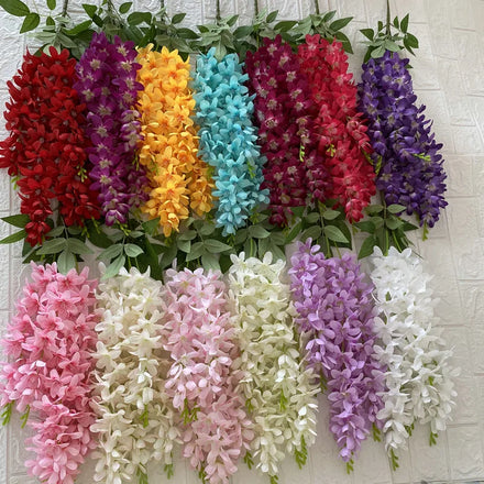 Wholesale 5 Forks Artificial Silk Wisteria Hanging Daffodils Flowers for Ceiling Decor