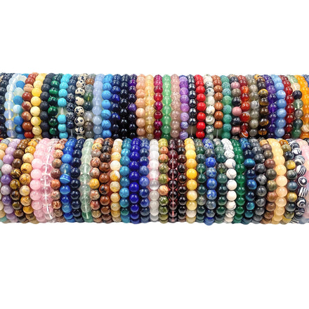 8mm Gorgeous Semi-Precious Gemstones Round Beads Energy Power Crystal Reiki Healing Elastic Stretch Bracelet for Women Men Gifts