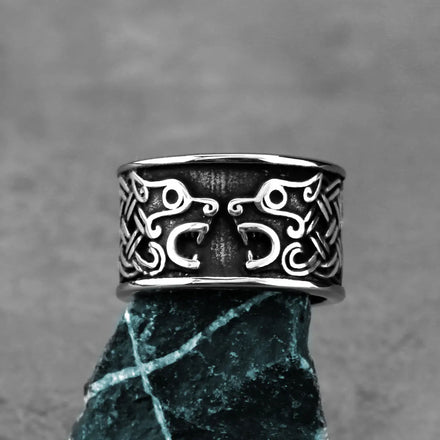 YK Delicate Viking Double Wolf Head Titanium Steel Ring Hip Hop Trendy Men's Minimalist Style Fashion Jewelry Rings Wholesale